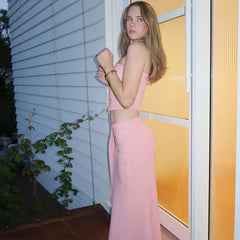 Pink Strapless Top Bandage Maxi Skirt Set