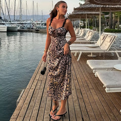 Satin Dotted Print Lace Patchwork Maxi Dress