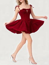 Velvet Folded Flare Bow Tie Mini Dress