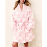 Heart/Bow Print Fleece Robe Loungewear