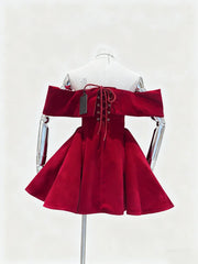 Bowknot Velvet Slash Neck Mini Dress