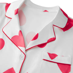 Heart Print Satin Loungewear Pajama Set