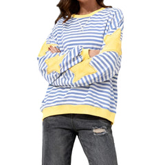 Star Appliques Striped Sweatshirt