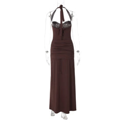 Bandage Waist Tie Halter Maxi Dress