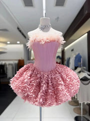 Tulle Strapless Corset 3D Flower Mini Dress