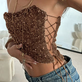 Sequin Gold Side Tie Up Tube Top