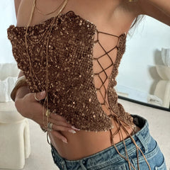Sequin Gold Side Tie Up Tube Top