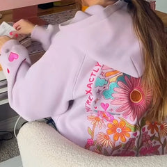 Floral Garden Letter Embroidered Hooded Sweatshirt