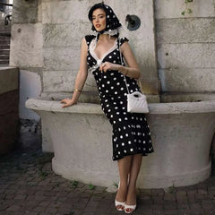 Black Polka Dot Lace Trim Maxi Dress