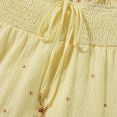 Embroidery Smocked V-Neck Halter Long Dress