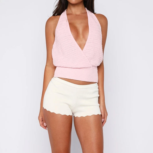Textured Tie-up Halter Crop Top