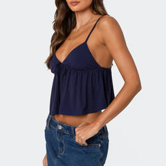 Babydoll Bow Tied V Neck Crop Top