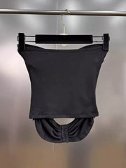 Black Strapless Spliced Metal Buckle Top - Casual Tank