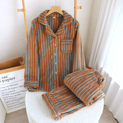 Fuzzy Stripe Button Down Long Sleeve Shirt And Pants Pj Set