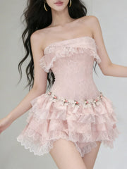 Ruffle Frill Hem Strapless Mini Dress