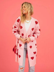 Hearts Print Long Cardigan