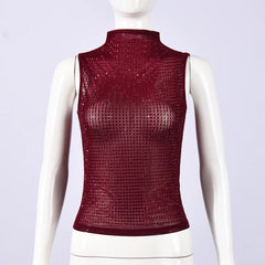 Red Mesh Rhinestone Tank Top