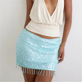 Sequin Beaded Tassel Hem Mini Skirt