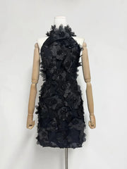 Halter 3d Flower Appliques Mini Dress