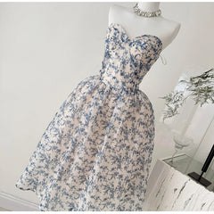 Strapless Floral Corset Fishbone Midi Dress