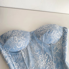 Blue Lace Strapless Corset