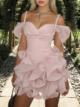 Ruffle Braided Strap Off-Shoulder Mini Dress