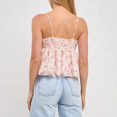 Pink Babydoll Spaghetti Strap Printed Tank Top