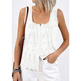 White Button Down Embroidered Eyelet Top