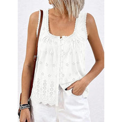 White Button Down Embroidered Eyelet Top