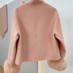 Faux Fur Cuff Cashmere Woolen Jacket