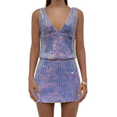 Blue sequin dress front view