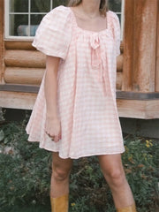 Plaid Bodydoll Puff Sleeve Mini Dress