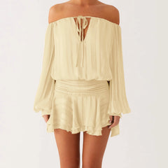 Ruffles Tie Up Off-Shoulder Long Sleeve Mini Dress