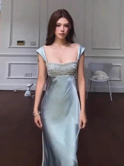 Stain Strap Patchwork Solid Maxi Dress