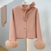Faux Fur Cuff Cashmere Woolen Jacket