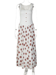 White Print Polka Dot Sleeveless Maxi Dress