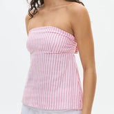 Strapless Peplum Back Tie Up Bandeau Top