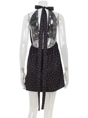 Black Polka Dot V-Neck Sleeveless Mini Dress - Slim Fit