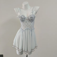 Dotted Bow Strappy Tulle Mesh Night Dress