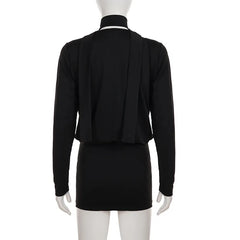 Black Deep Cowl Neck Long Sleeve Mini Dress