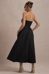 Strapless Solid Midi Dress