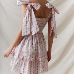 Floral Smocked Tie Up Layered Mini Dress