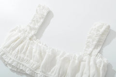 White Lacing Up Bow Ruched Chest Crop Top