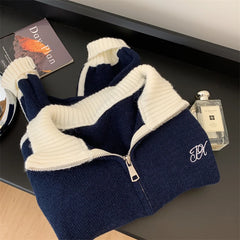 Contrast Color Zipper Knit Sweater