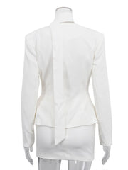 White V-Neck Tapered Waist Suit And Mini Skirt Set