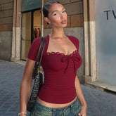 Lace Trim Short Sleeve Top