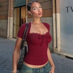 Lace Trim Short Sleeve Top