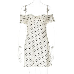 White Polka Dot Off-Shoulder Mini Dress