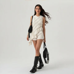 White Ruched Asymmetrical Hem Top
