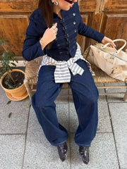 Stand Collar Denim Button Jacket